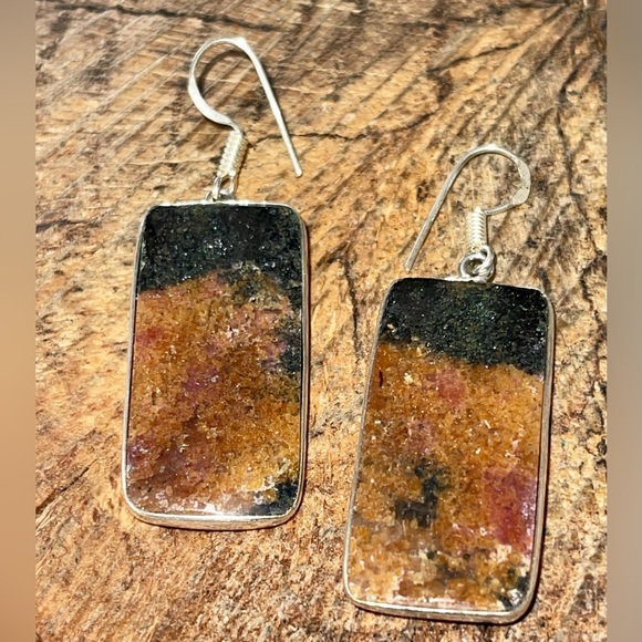 Rectangle Rhodonite Earrings 2” - Picture 4 of 9